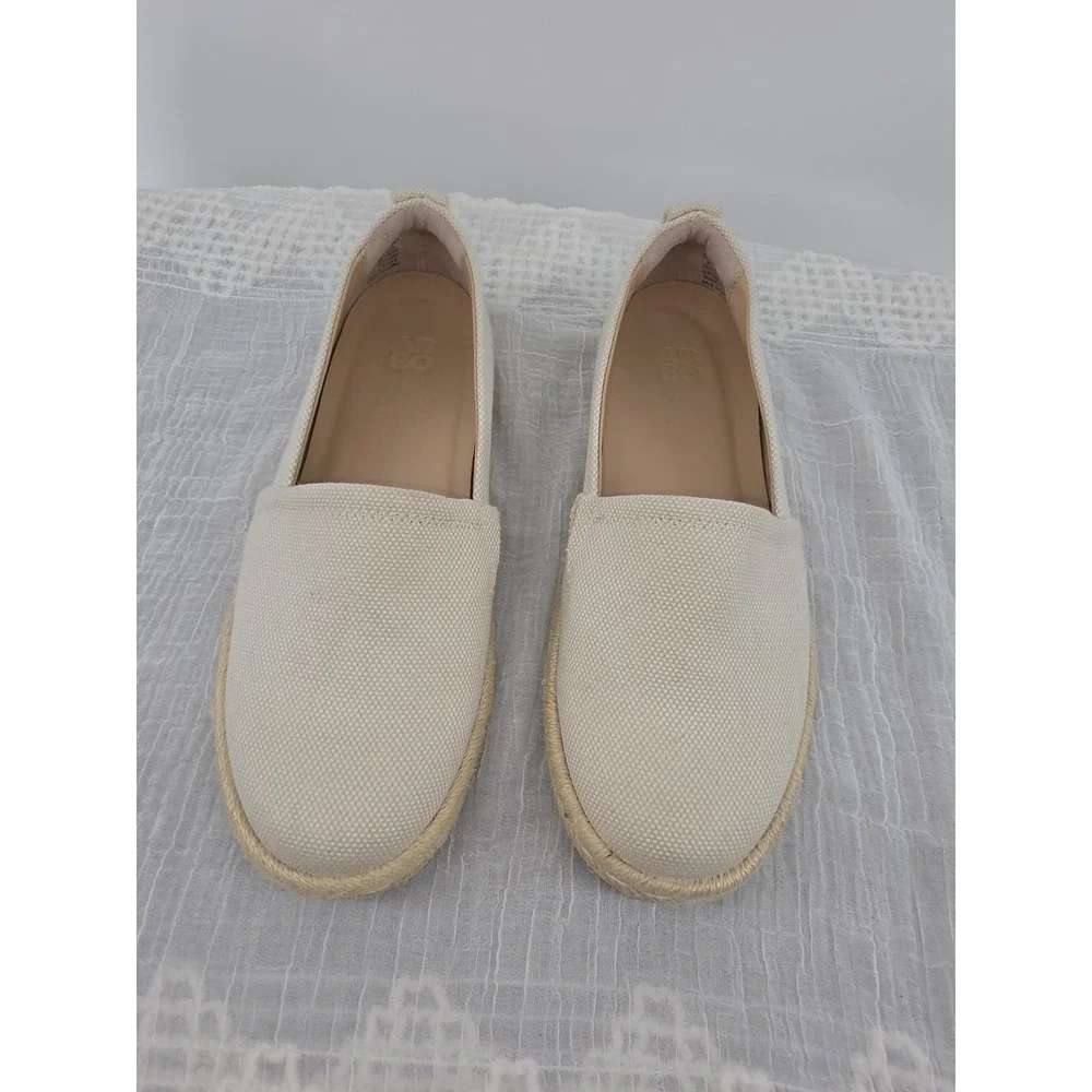 ABEO Blake Canvas Espadrille Slip On Flat Shoes Cream Tan Beige Womens Size 8